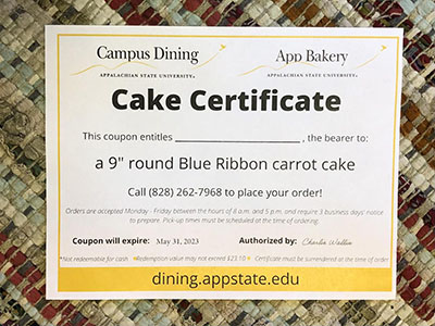 Item #56 Carrot Cake Certificate